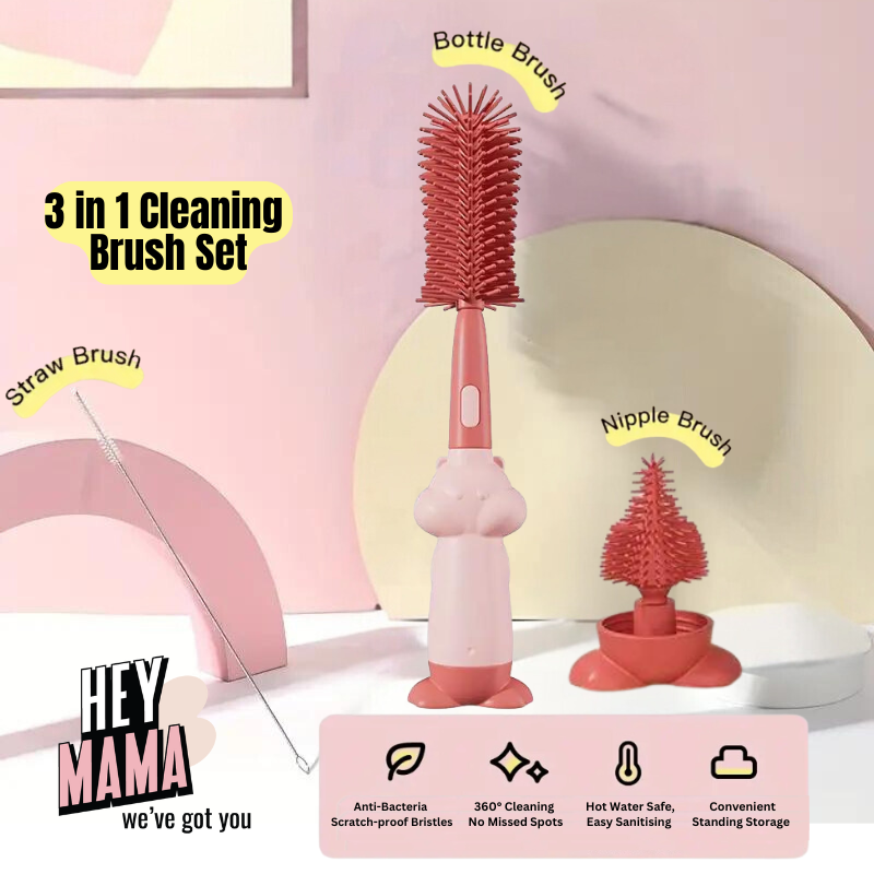 3-in-1 Silicone Bottle Cleaning Brush - Perfect for Baby Bottles, Straws, Bowls & Water Bottles